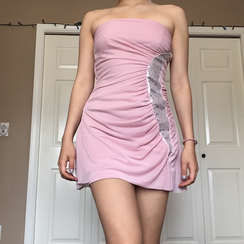 Pink and sequin mini fitted dress